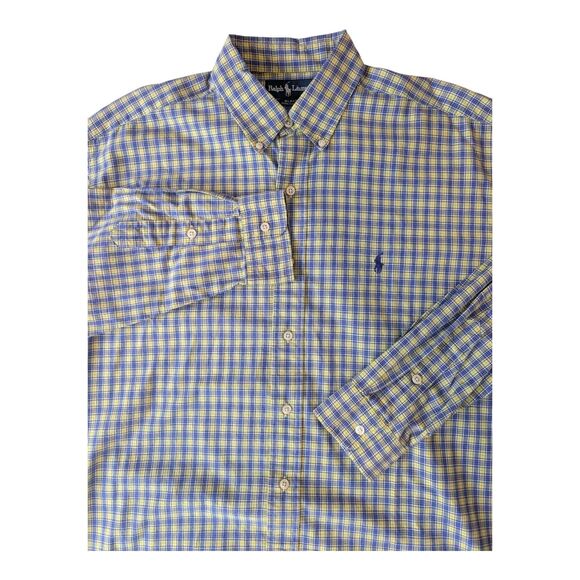 Ralph Lauren Bottom Down Blake Yellow & Blue Plaid Men's Size Large Classic - Picture 1 of 8